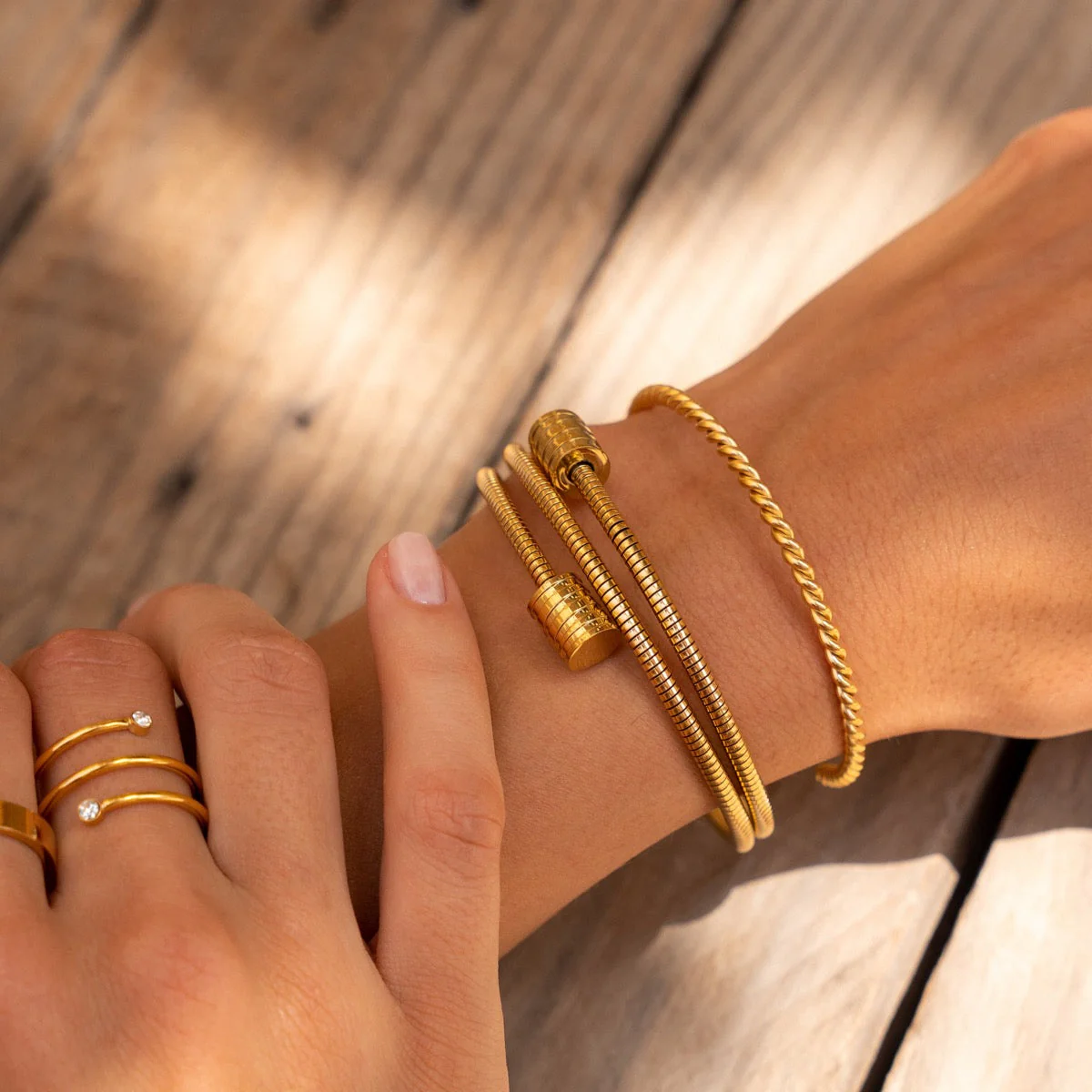 Spiral Bangle Bracelet - Gold - Image 3